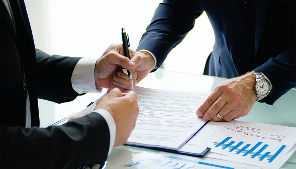 Financial advisor reviewing documents with a client